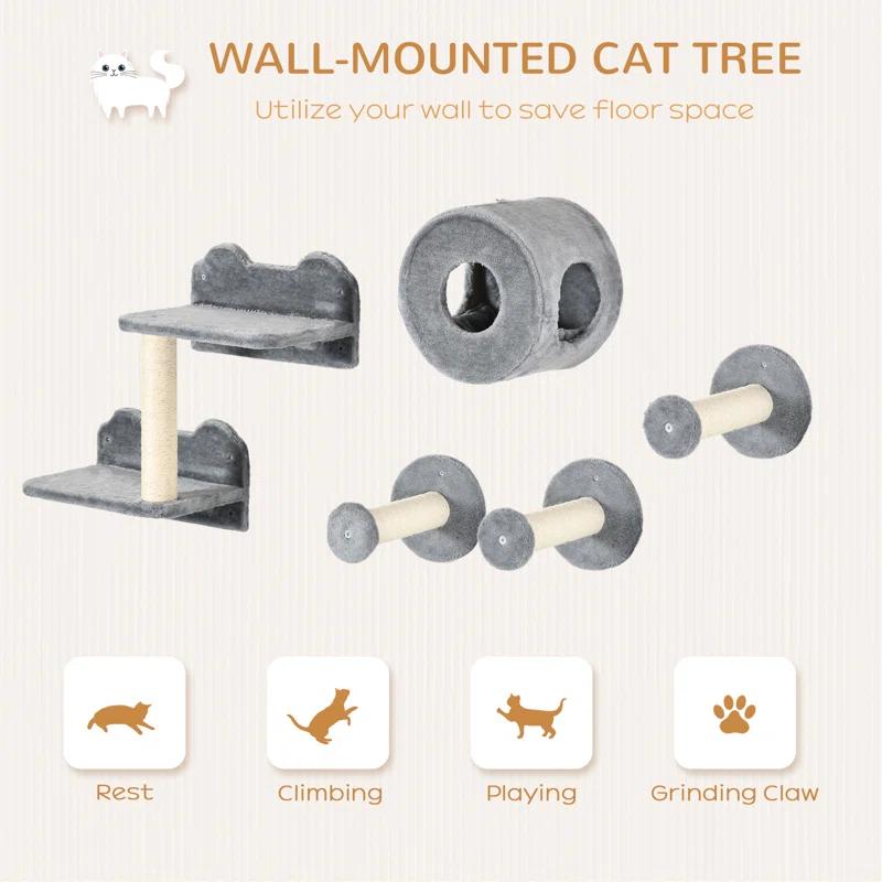 George Oliver Versatile Cat Wall Shelves Set With Condo, Cushion, Scratching Post And Jumping Platform