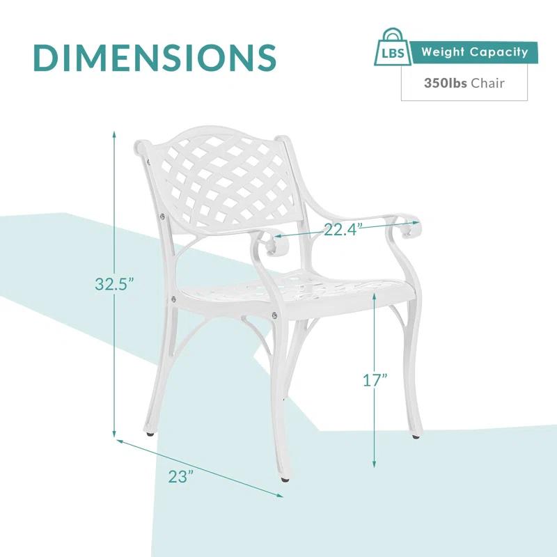 One Allium Way® 2 Piece Patio Dining Chairs, Outdoor All-Weather Cast Aluminum Chairs, Patio Bistro Dining Chair Set Of 2 For Garden Deck Backyard, Lattice Weave Design, White