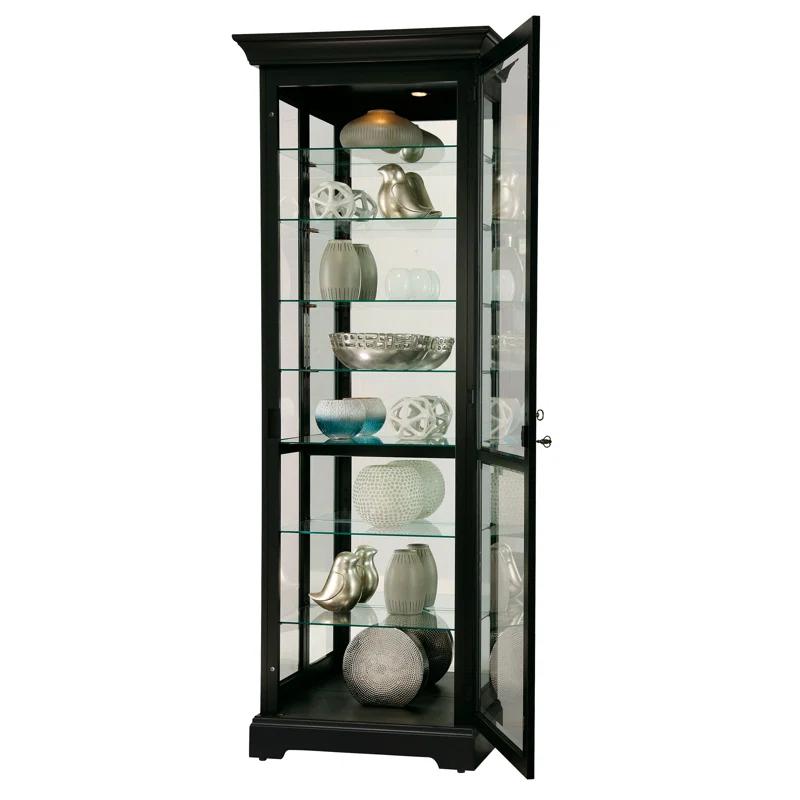 Greyleigh™ Flagg Lighted Gallery Style 5 Shelf Curio Cabinet in Onyx Black
