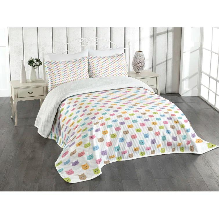 Ambesonne Ambesonne Cat Bedspread Set Colorful Faces Multicolor
