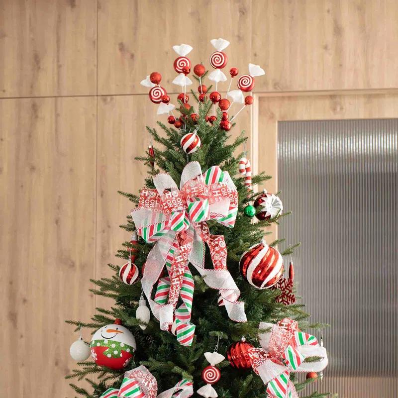 Glitzhome 178 Piece Christmas Ornaments , 4 Piece Candy Picks and 9 Piece Ribbon Bow Sets