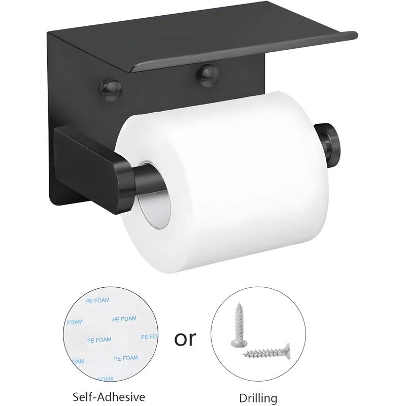 Stainless Steel Wall Mounted Toilet Paper Holder With Shelf - Durable & Convenient