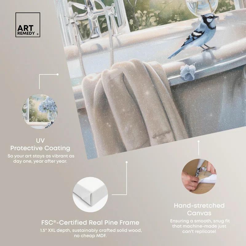 Art Remedy Bluebird Bathroom Canvas Glam Bathroom Art by Art Remedy