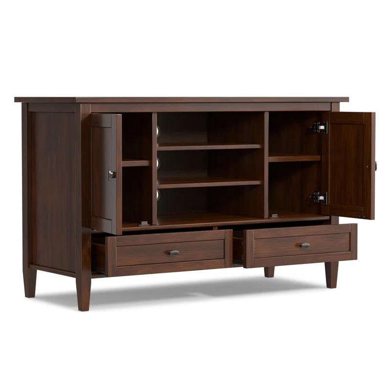 Simpli Home Warm Shaker Solid Wood TV Stand for TVs with 2 Storage Cabinets and 2 Drawers