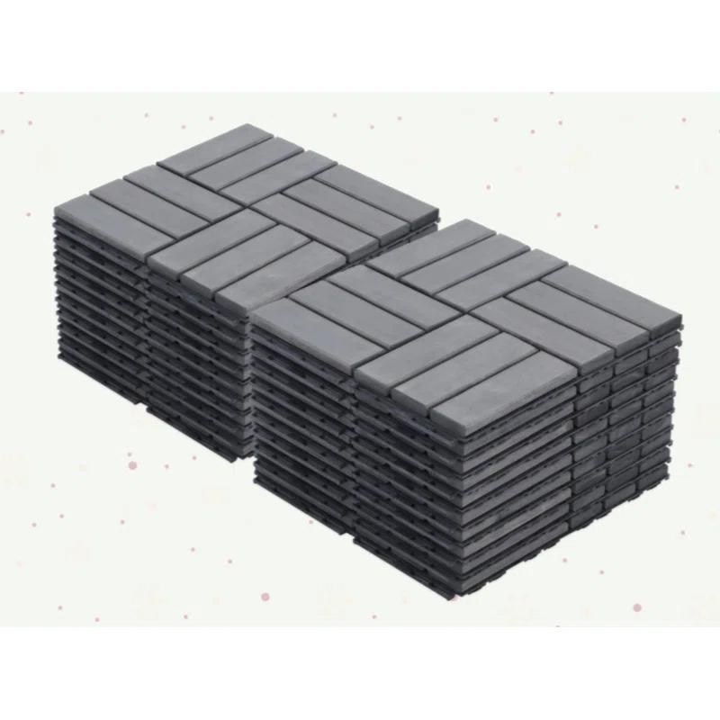 Go Peak Track 20 PCS Interlocking Deck Tiles Checker Pattern, 12" X 12" Square Light Gray Acacia Hardwood Outdoor Flooring For Patio, Bancony, Pool Side,...