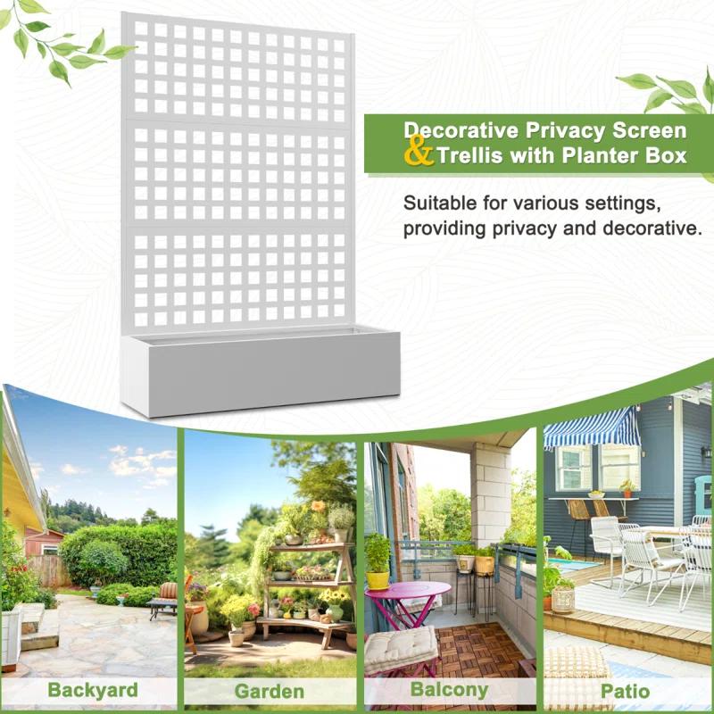 Latitude Run® Metal Planter Box with Trellis, Outdoor Raised Garden Bed with Privacy Screen
