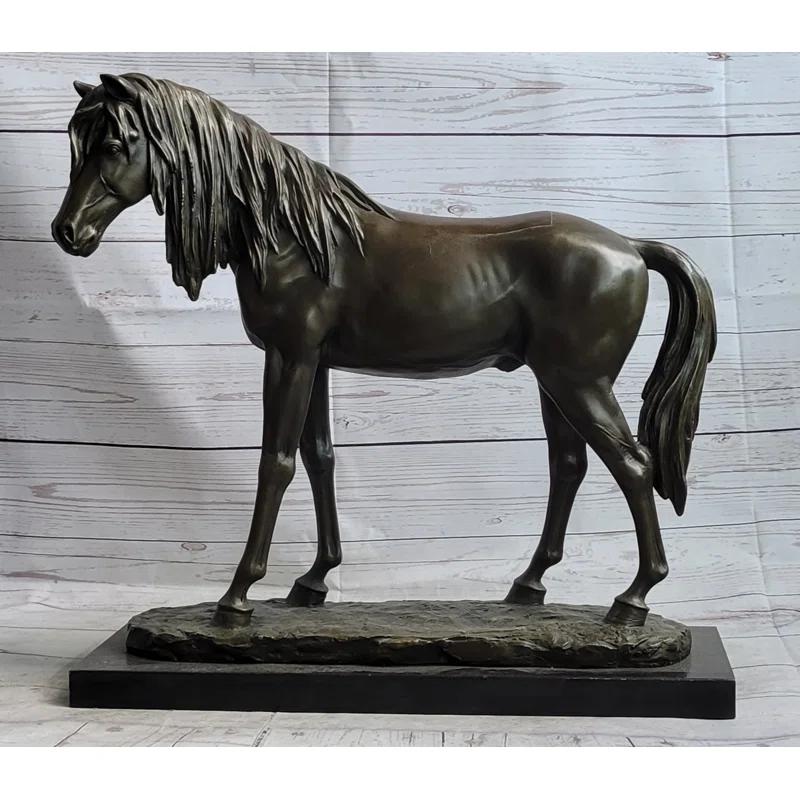 Canora Grey Bronze Metal Horse Mare Equestrian Decor Sculpture Statue Figure By Pj Mene On Marble Base