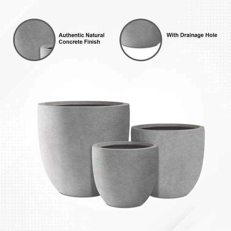 Kante Kante 3 Piece 18", 14", and 10"W Round Planters, Outdoor Indoor Modern Planter Pots, Lightweight, Weather Resistant, Seamless with Drainage Hole Set