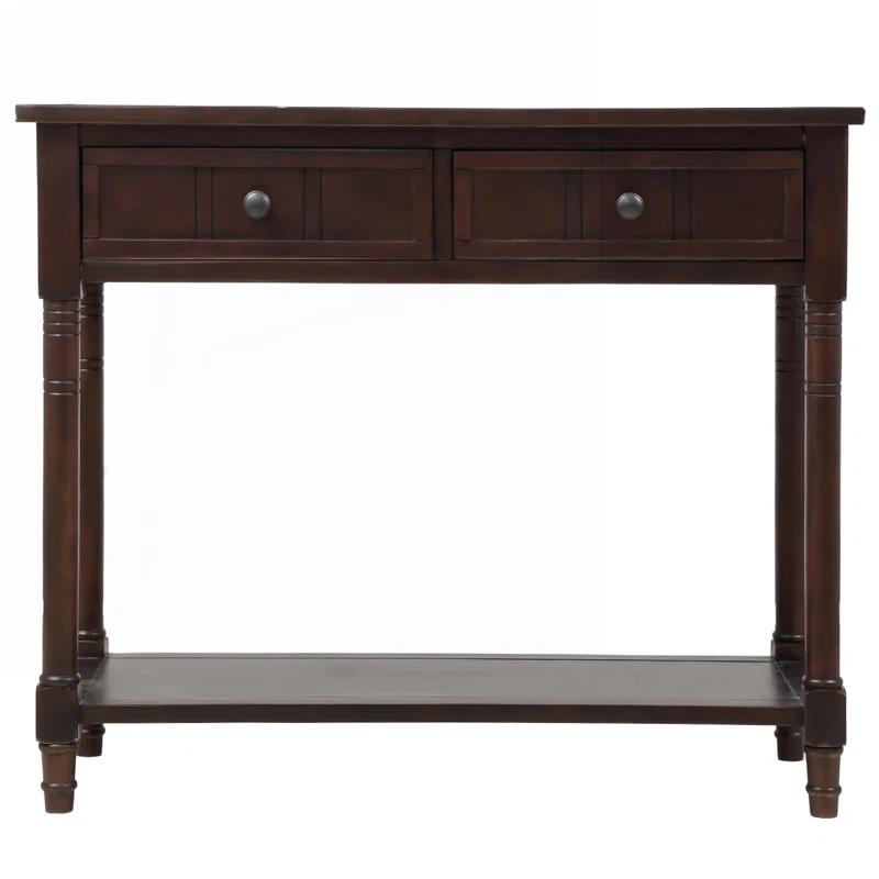 Alcott Hill® Wood Console Table with Two Drawers, Bottom Shelf
