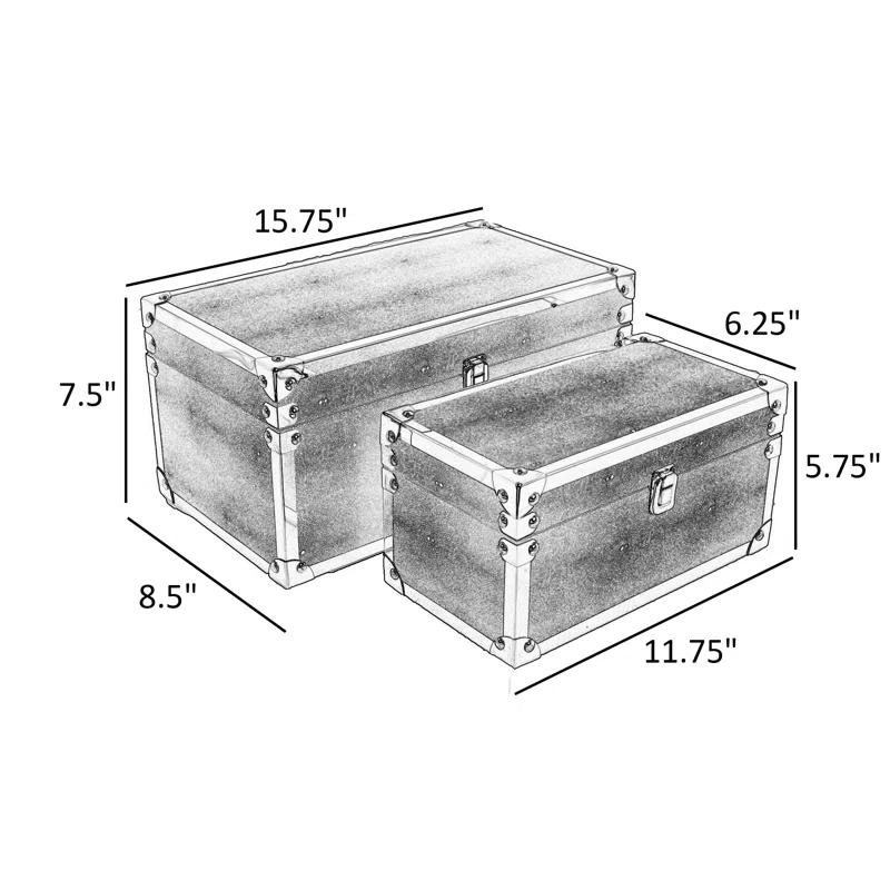 Benjara Mecca Storage Box Set of 2, Rivet Accents, Metal Trim, Wood