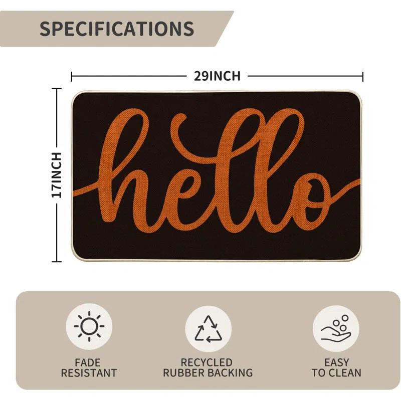 Black Orange Hello Halloween Doormat, Home Decor Low-Profile Switch Rug Door Mat Floor Mat For Indoor Outdoor 17X29 Inch
