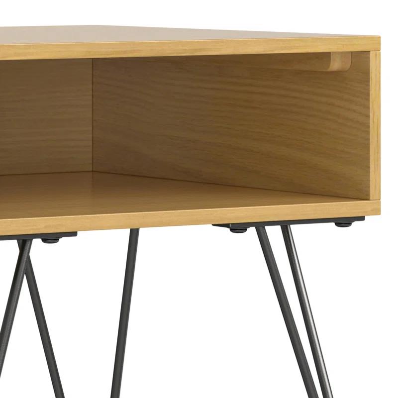 Hunter 22"W Solid Wood Industrial Square End Table with Hairpin Legs and Open Storage