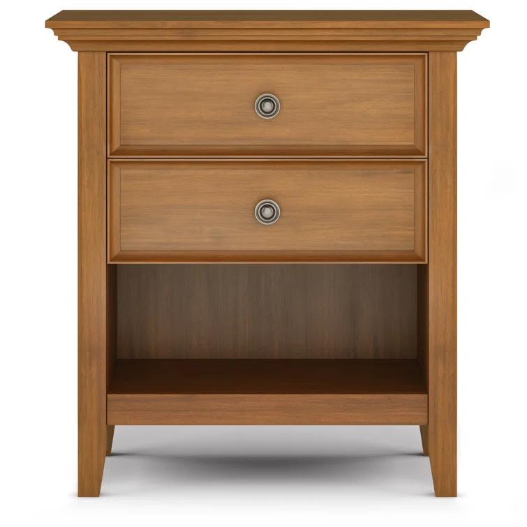 Simpli Home Amherst 24"W 2-Drawer Solid Wood Nightstand with Open Shelf