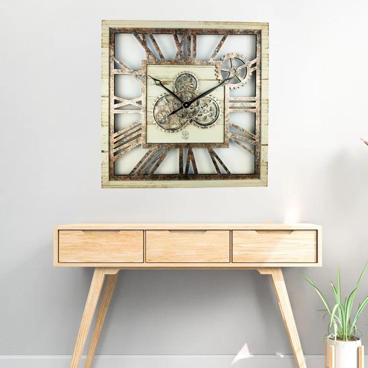 The Gears Clock Wall Clock 24" Square Oversized for Living Room decor with Real Moving Gears America Collection