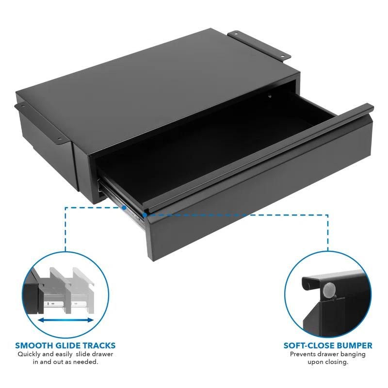 Mount-It! Under Desk Pull-Out Drawer Kit With Smooth Sliding Track | Office Storage Organizer | Mounts To Desktops Tables And Workbenches Over 0.71 Inches Thick | Matte Black