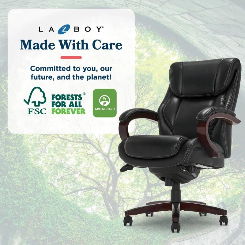 La-Z-Boy La-Z-Boy Bellamy Executive Office Chair with Memory Foam Cushions, Real Wood Arms and Swivel Base, Waterfall Seat Edge, Faux Bonded Leather
