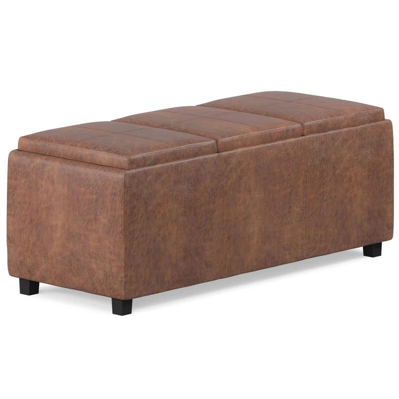 Simpli Home Avalon 42"W Upholstered Storage Ottoman with 3 Flip-Over Serving Trays