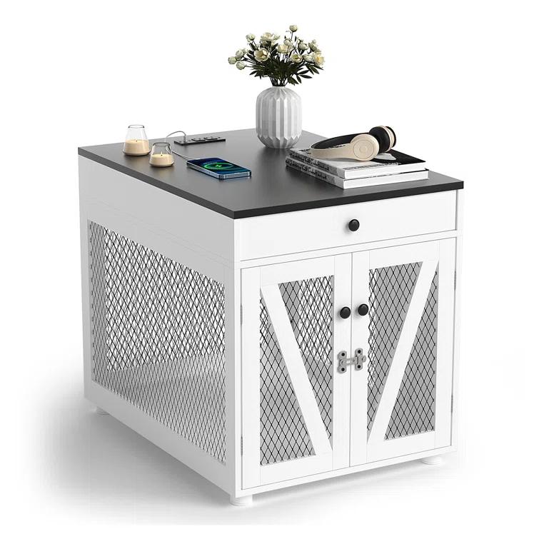 Tucker Murphy Pet™ Dog Crate Furniture, Wooden Dog Kennel End Table with USB Charging Station, Storage Drawer, Double Latched Door, Farmhouse Furniture-Style Crate Side Table for Dogs Under 40 lbs, Indoor Use