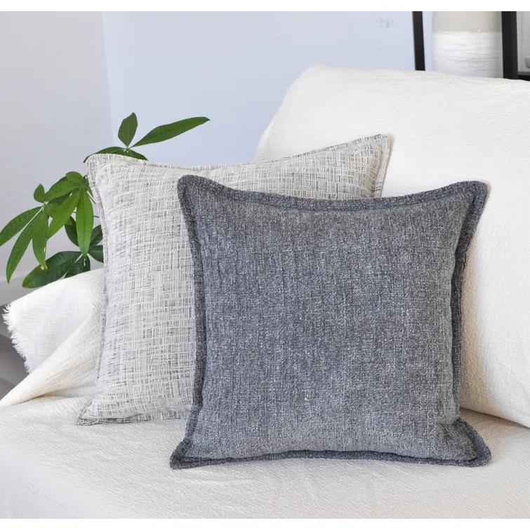 Oveesha Soft Chenille Throw Pillow Covers With Stitched Edge (Set of 2)