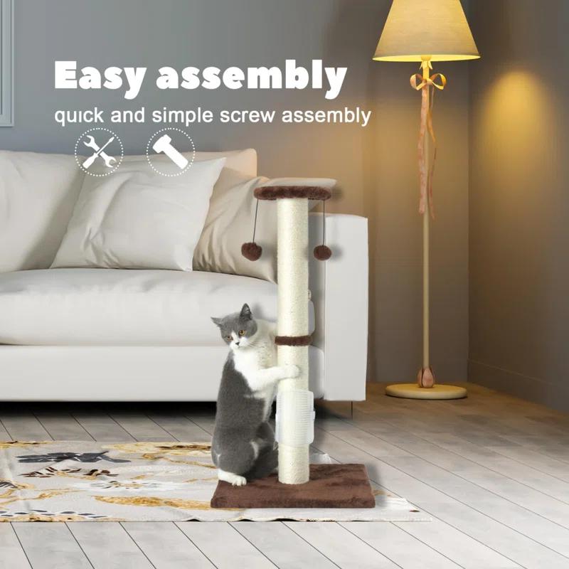 Tucker Murphy Pet™ 32" Tall Cat Scratching Post Sisal Rope Scratch Posts With Hanging Ball And Self-Massage Brush Vertical Scratcher For Indoor Cats And Kittens(Brown 32Inches)