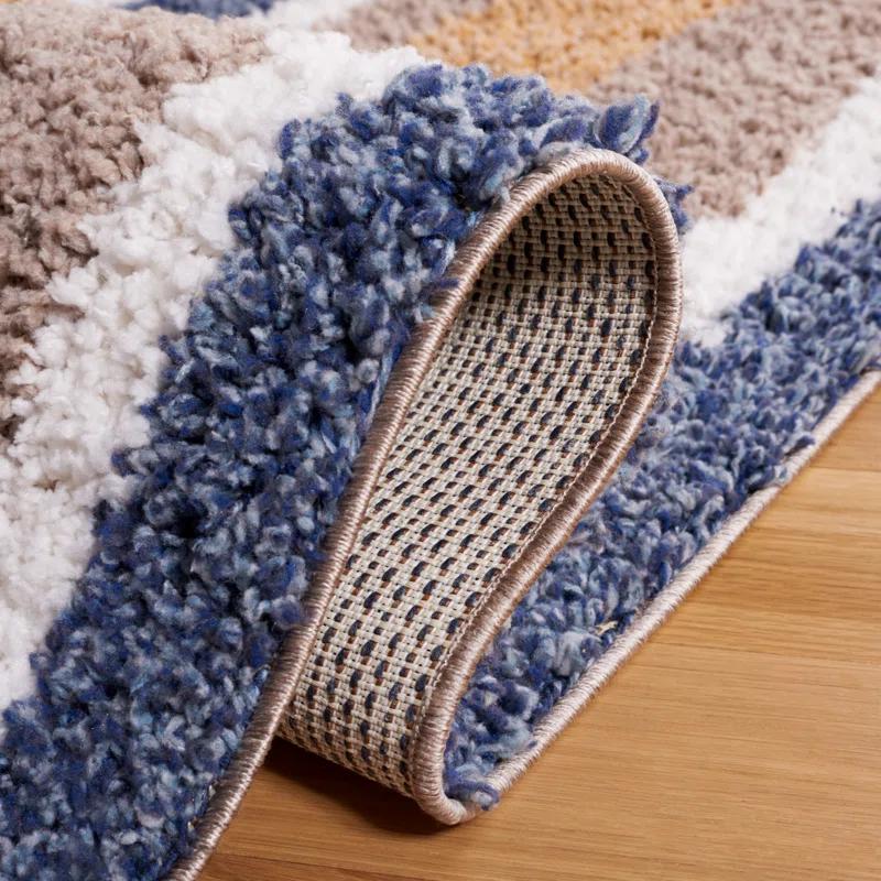 Highland Dunes Calico Shag Performance Striped Rug