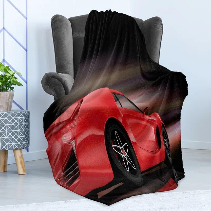 Ambesonne Ambesonne Car Fleece Throw Blanket Futuristic Red Sports Red Black