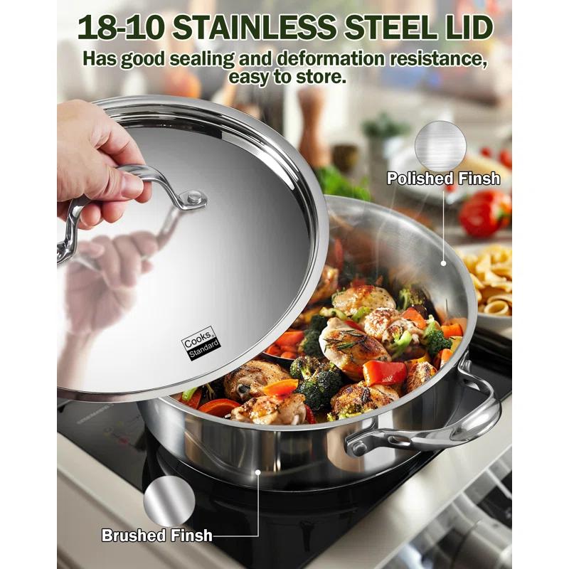 Cooks Standard Cooks Standard Classic 5 QT 11 inch Stainless Steel Saute Pan Frying Pan Skillet with Lid