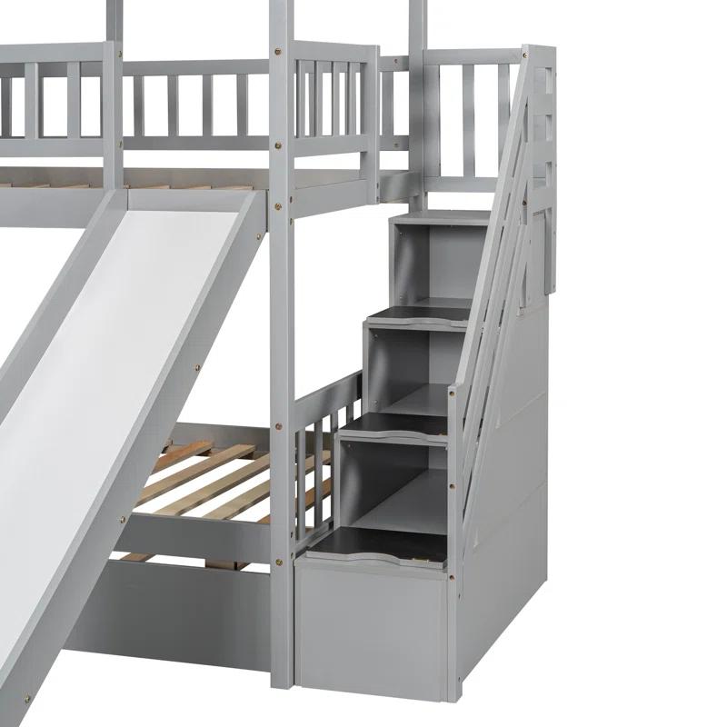 Harper Orchard Twin Over Twin House Bunk Bed With Trundle And Slide