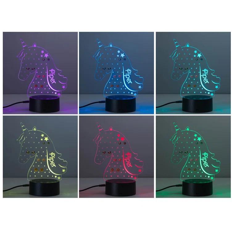 CPS Unicorn Earring Holder LED Night Light with Custom Name Laser Engraved on Acrylic Design Insert
