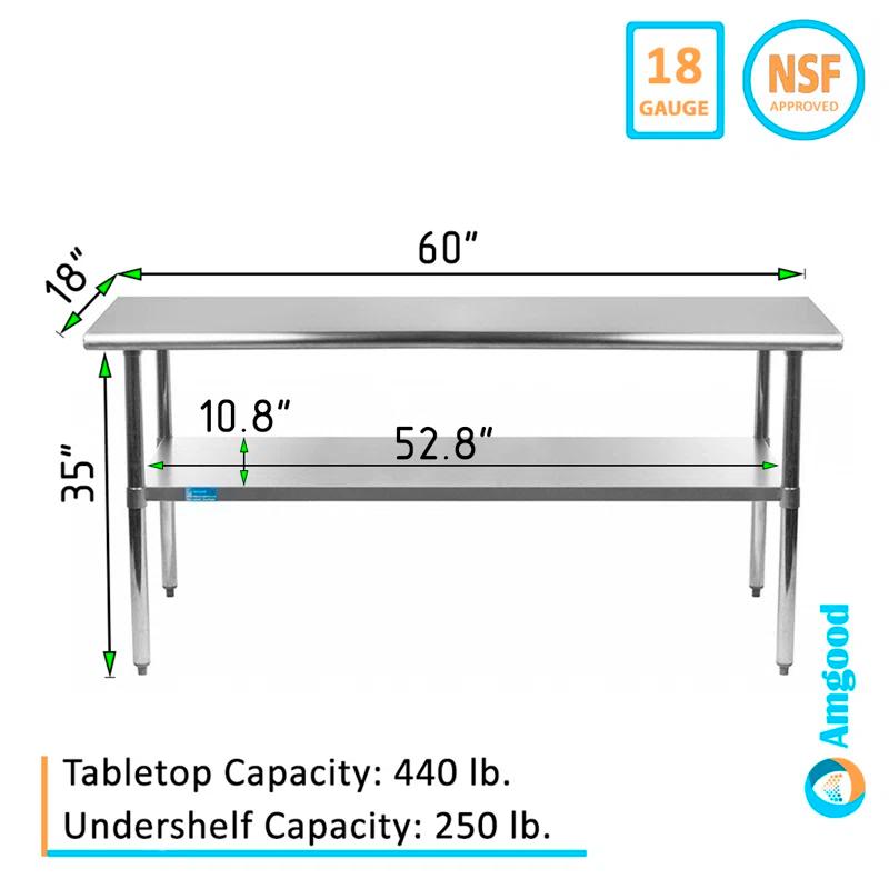 Amgood Stainless Steel Work Table with Undershelf. Metal Prep Table. NSF - Certified