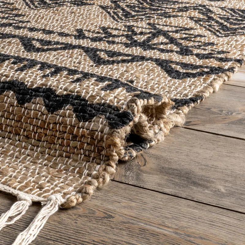 Louie Southwestern Handmade Flatweave Jute Light Beige/Black Area Rug