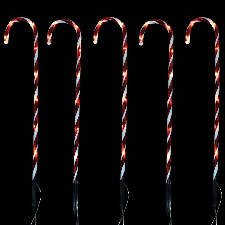 Northlight Seasonal Set of 5 Red Lighted Candy Cane Christmas Lawn Stakes 28"