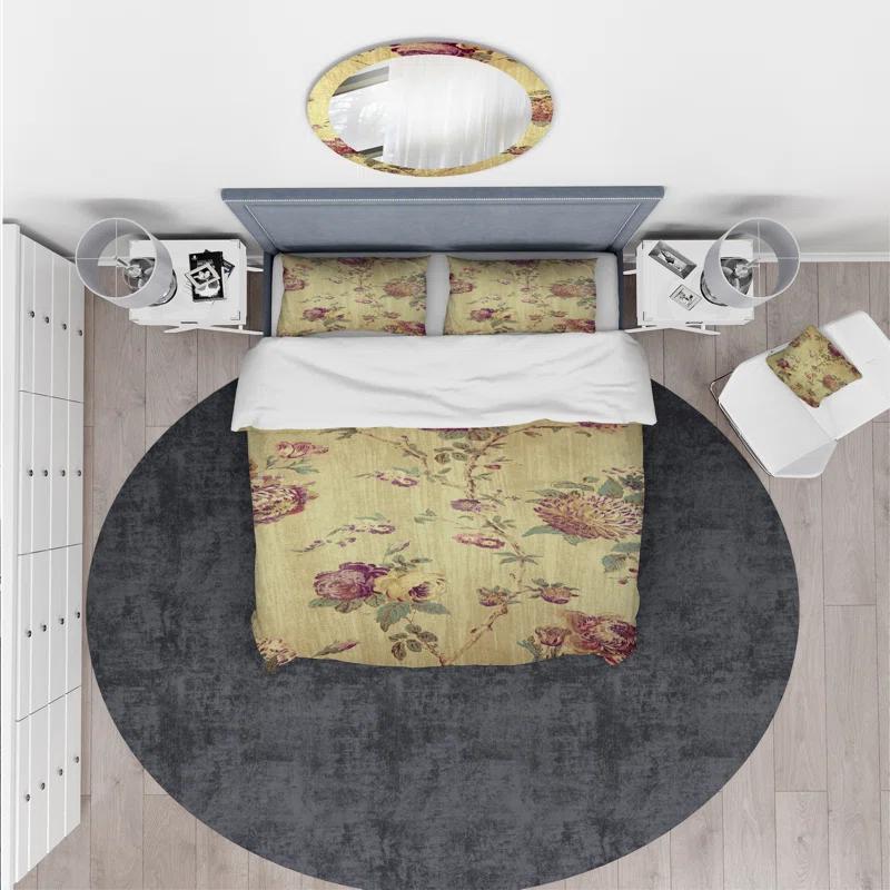 Vintage Purple Flowers - Vintage Floral Duvet Cover Set - Microfiber Polyester