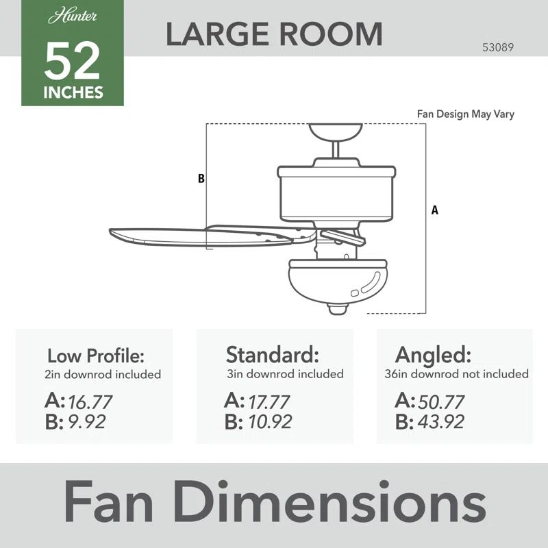 Hunter Fan 52" Builder Deluxe 5 - Blade Standard Ceiling Fan with Pull Chain and Light Kit Included