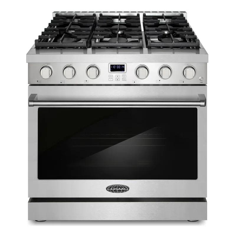 Cosmo Cosmo 36 in. Lumin Collection 6.0 cu. ft. Gas Range with 6 Sealed Gas Burners and Convection Oven in Stainless Steel COS-GRC366KB