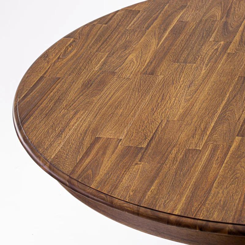 Red Barrel Studio® 7 Piece Dining Set Consist of a Round Dining Room Table with Pedestal and 6 Doeskin Linen Fabric Upholstered Parson Chairs, Antique Walnut