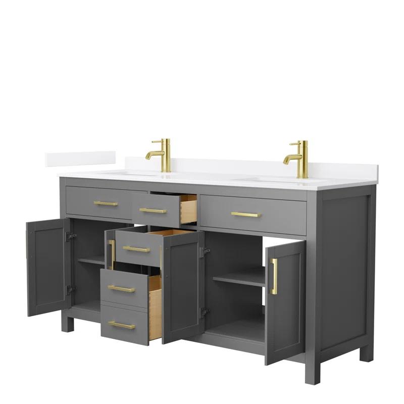 Wyndham Collection Beckett 66" Freestanding Double Bathroom Vanity with Quartz Top