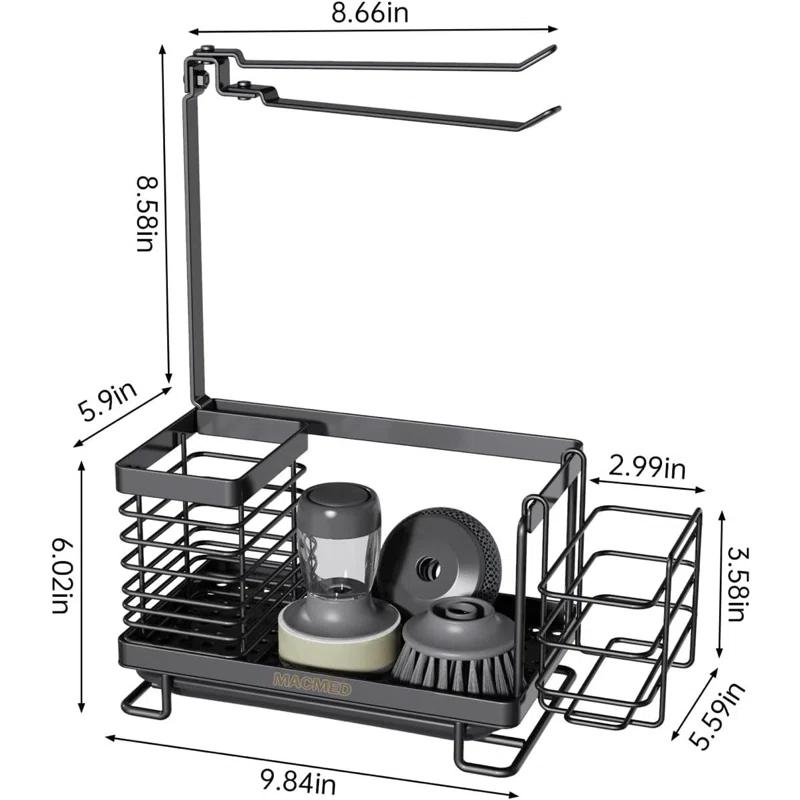 WKING Stainless Steel Kitchen Sink Caddy Organizer With Draining Tray, Rustproof Sponge Holder For Sink, Adjustable Compartments, Space-Saving Design
