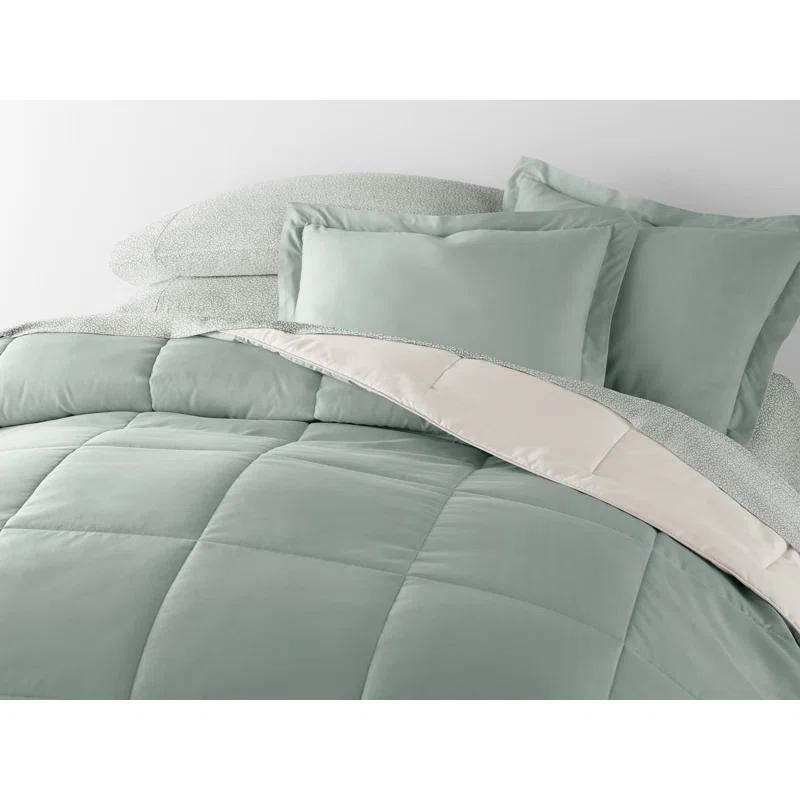 IEnjoy Home 7-Piece Reversible Bedding Bundle - Solid Comforter and Patterned Sheet Set