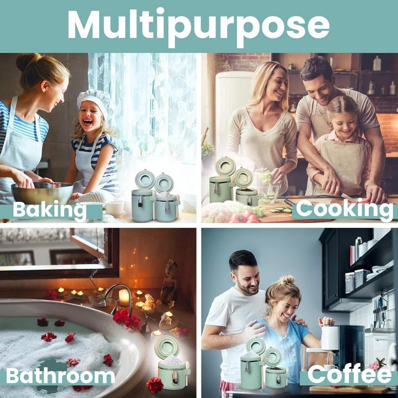 Home Intuition Home Intuition Ceramic Kitchen Canisters Set of 4 with Wooden Spoons Reusable Chalk Labels, Coffee, Tea (Turquoise)