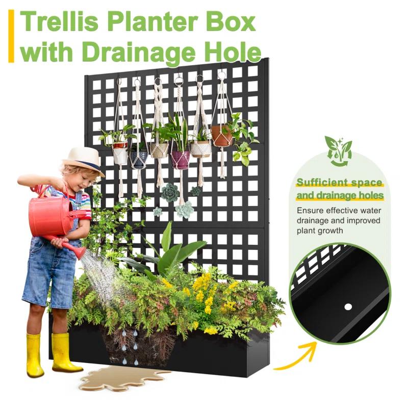 Latitude Run® Metal Planter Box with Trellis, Outdoor Raised Garden Bed with Privacy Screen