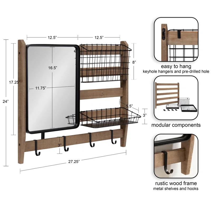 Kate and Laurel Tanner Metal Wall Organizer with Key Hooks