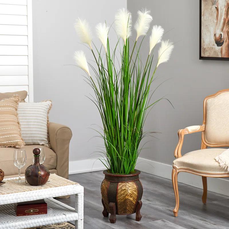 Primrue 63'' Faux Grass in Wood Planter