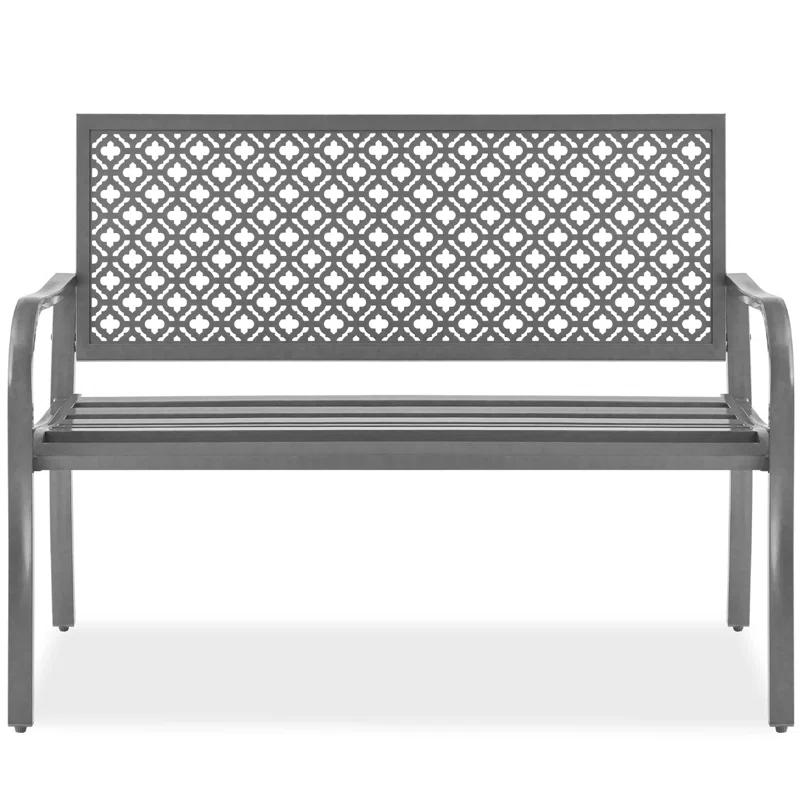 Red Barrel Studio® 2-Person Outdoor Metal Bench with Geometric Backrest, 790lb Capacity, for Garden, Patio, and Entryway