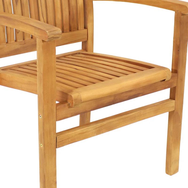 Red Barrel Studio® Datrion Teak Wood Outdoor Stacking Dining Armchair (Set of 2)