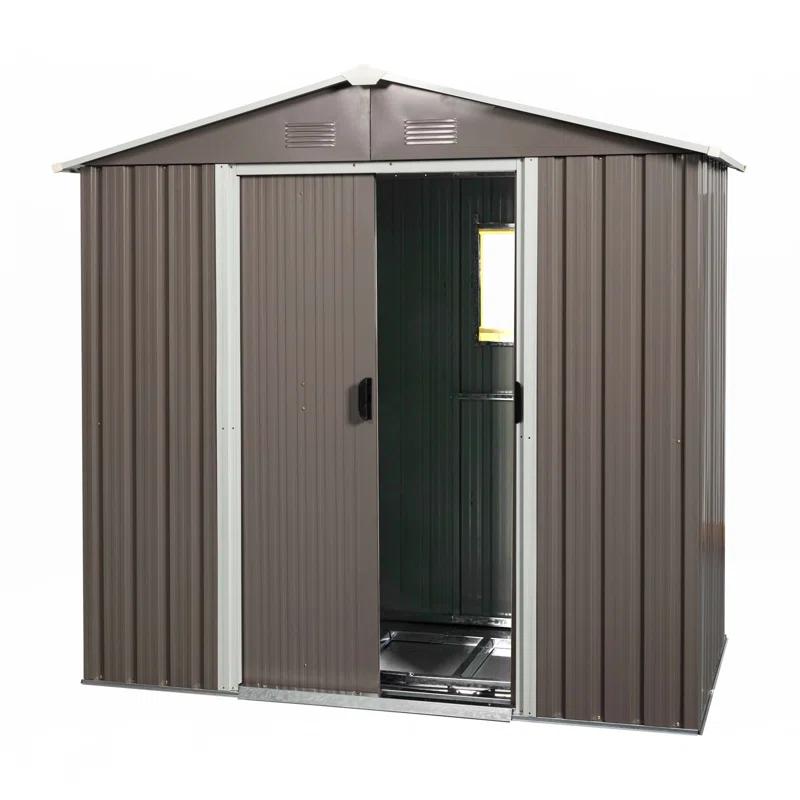 HONGHELEWANG 8Ft X 4Ft Outdoor Metal Storage Shed With Window And Metal Foundation,Gray | Wayfair