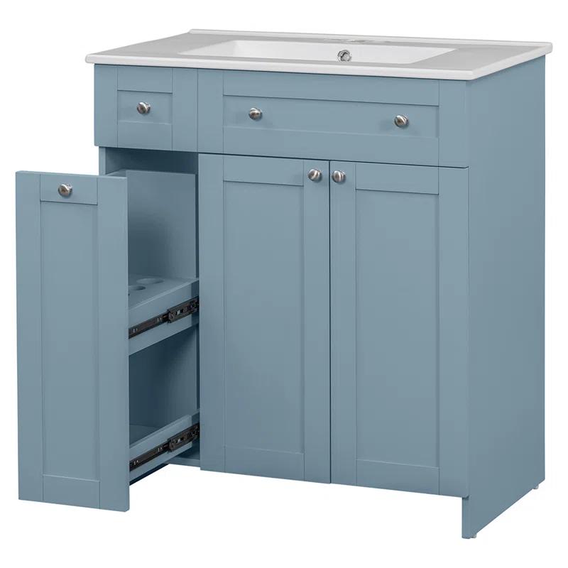 HLILish 30-Inch Bathroom Vanity With Ceramic Sink Combo, Abundant Storage Cabinet - 2 Soft Close Doors And Double-Tier Deep Drawer