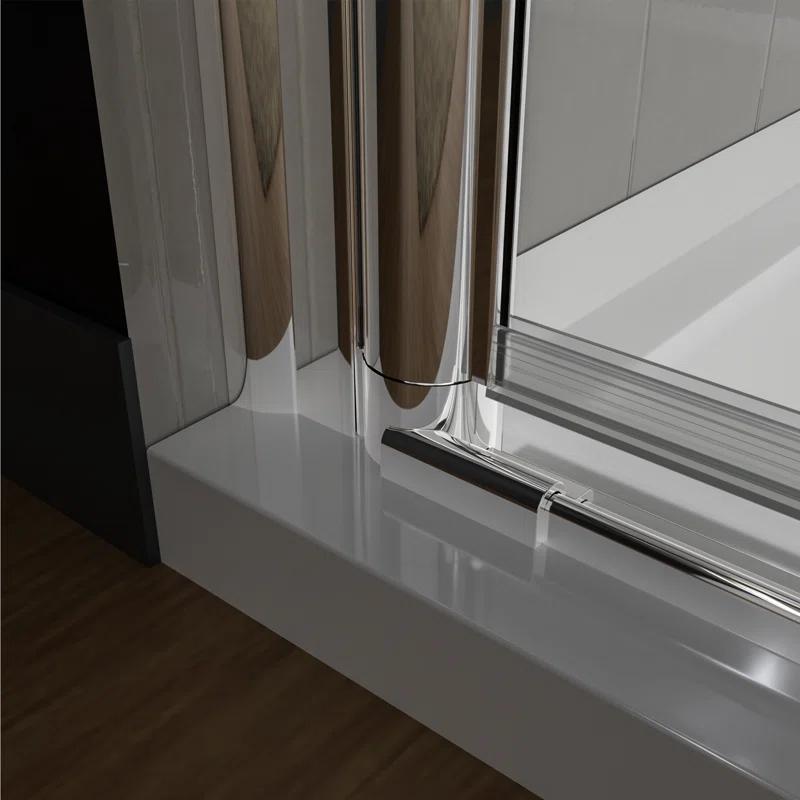 37-3/8 In Semi-Frameless Pivot Shower Door in Chrome With Clear Glass