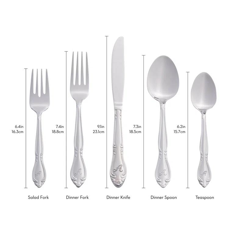 RiverRidge Home RiverRidge Rose Flatware 46-Piece Monogrammed Stainless Steel Silverware Set for 8