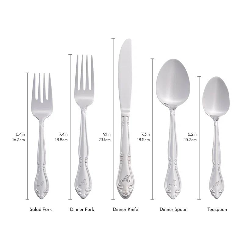 RiverRidge Home RiverRidge Rose Flatware 46-Piece Monogrammed Stainless Steel Silverware Set for 8
